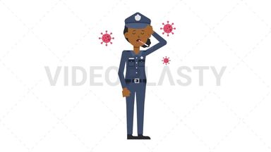 Black Policewoman Sick with Covid Stock Animation