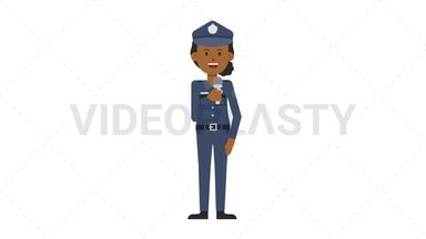 Black Policewoman Talking on Microphone Stock Animation