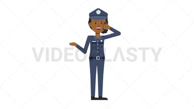 Black Policewoman Talking on the Phone Happy Stock Animation