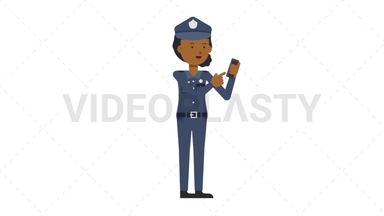Black Policewoman Using Phone Stock Animation