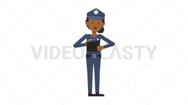 Black Policewoman Using Tablet Happy Stock Animation