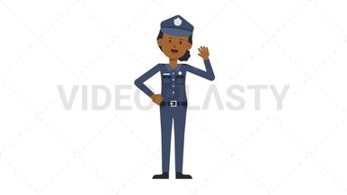 Black Policewoman Waving Stock Animation