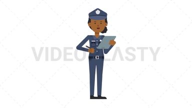 Black Policewoman Writing on Clipboard Stock Animation