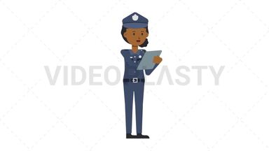 Black Policewoman Writing on Clipboard Stock Animation
