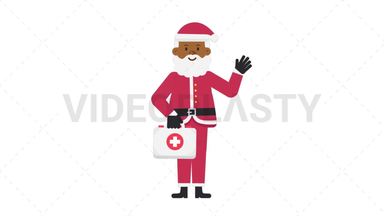 Black Santa Claus Holding First Aid Kit Stock Animation