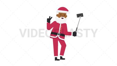 Black Santa Claus Selfie Stick Stock Animation