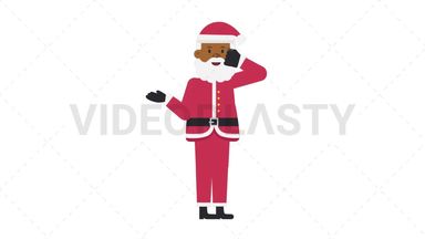 Black Santa Claus Talking on the Phone Happy Stock Animation
