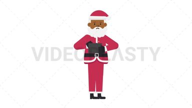 Black Santa Claus Using Tablet Sad Stock Animation