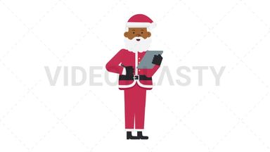 Black Santa Claus Writing on Clipboard Stock Animation