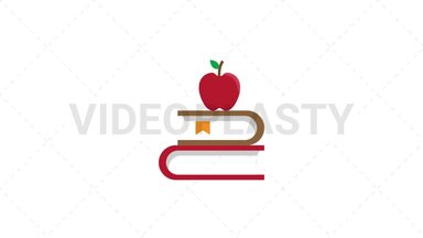 Books with Apple Flat Icon Stock Animation