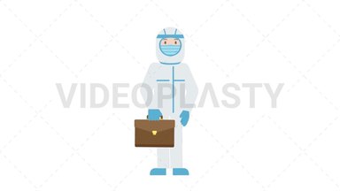 COVID-19 Personal Protective Equipment Waving with Briefcase Stock Animation