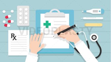 Doctor Writing on Clipboard Scene Stock Animation