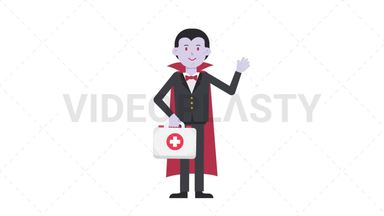 Dracula Holding First Aid Kit Stock Animation