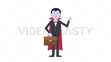 Dracula Waving with Briefcase Stock Animation