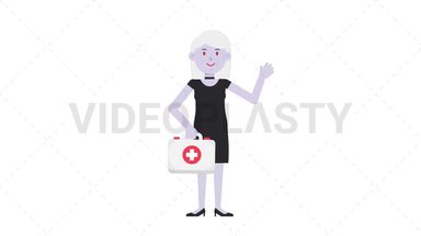 Female Vampire Holding First Aid Kit Stock Animation