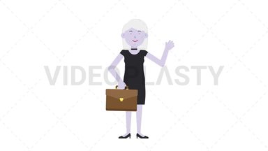 Female Vampire Waving with Briefcase Stock Animation