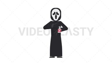 Ghostface Using Disinfectant Spray Stock Animation