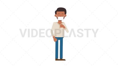 Indian Casual Man Coughing Face Mask Stock Animation