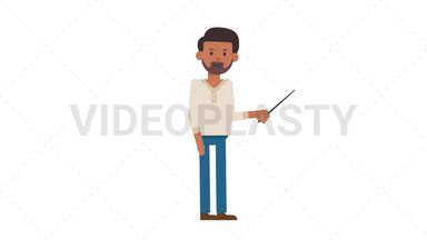 Indian Casual Man Holding Pointer Stick Stock Animation