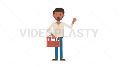 Indian Casual Man Holding Toolbox Stock Animation