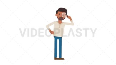 Indian Casual Man Searching with a Magnifying Glass Stock Animation