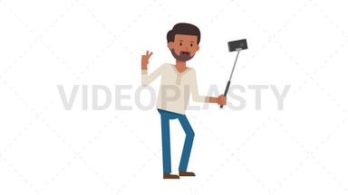 Indian Casual Man Selfie Stick Stock Animation