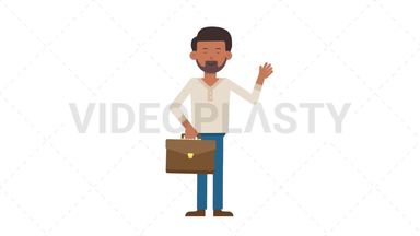 Indian Casual Man Waving with Briefcase Stock Animation