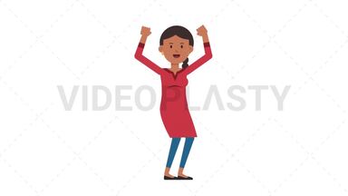 Indian Casual Woman Cheer Stock Animation