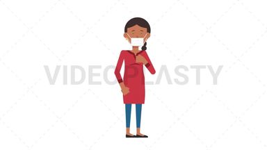 Indian Casual Woman Coughing Face Mask Stock Animation