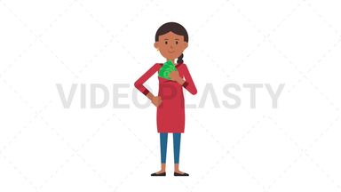 Indian Casual Woman Holding Cash Stock Animation