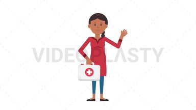 Indian Casual Woman Holding First Aid Kit Stock Animation