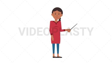 Indian Casual Woman Holding Pointer Stick Stock Animation