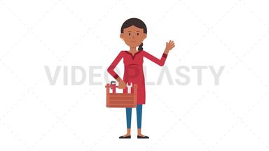Indian Casual Woman Holding Toolbox Stock Animation