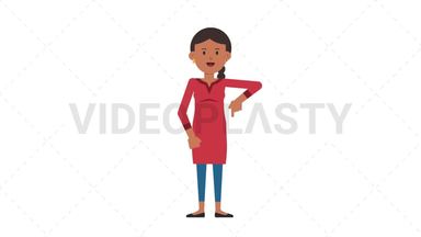 Indian Casual Woman Pointing Below Stock Animation