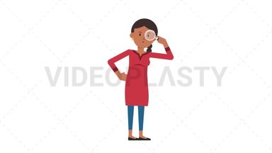 Indian Casual Woman Searching with a Magnifying Glass Stock Animation