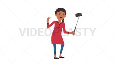 Indian Casual Woman Selfie Stick Stock Animation