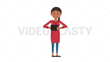Indian Casual Woman Using Tablet Sad Stock Animation