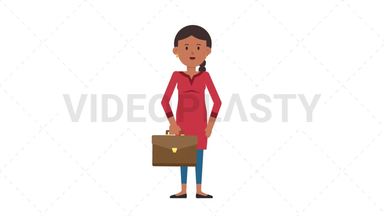 Indian Casual Woman Waving with Briefcase Stock Animation