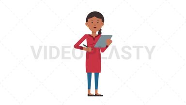 Indian Casual Woman Writing on Clipboard Stock Animation