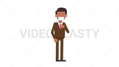 Indian Corporate Man Coughing Face Mask Stock Animation