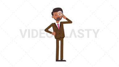 Indian Corporate Man Searching with a Magnifying Glass Stock Animation