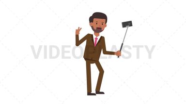 Indian Corporate Man Selfie Stick Stock Animation