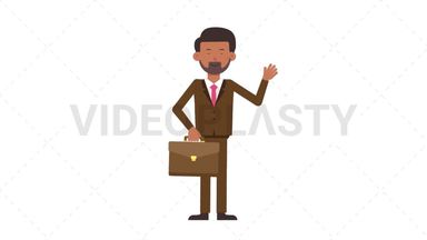 Indian Corporate Man Waving with Briefcase Stock Animation