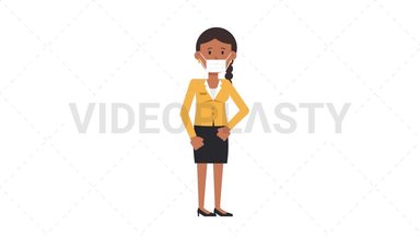 Indian Corporate Woman Coughing Face Mask Stock Animation