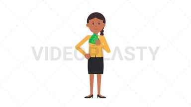 Indian Corporate Woman Holding Cash Stock Animation