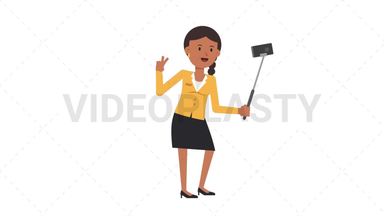 Indian Corporate Woman Selfie Stick Stock Animation
