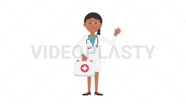 Indian Female Doctor Holding First Aid Kit Stock Animation