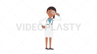 Indian Female Doctor Searching with a Magnifying Glass Stock Animation