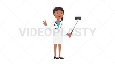Indian Female Doctor Selfie Stick Stock Animation