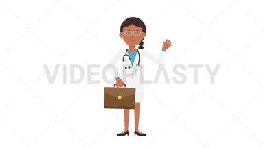 Indian Female Doctor Waving with Briefcase Stock Animation